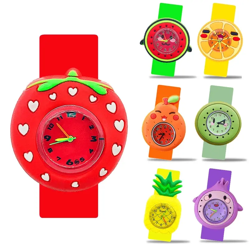 นาฬิกาการ์ตูนรูปดอกไม้/สับปะรด/สตรอเบอร์รี่สร้อยข้อมือ3D รูปผีเสื้อ/ผึ้ง/เต่าทองนาฬิกาของเล่น