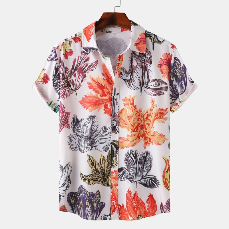 قميص رجالي هاواي للشاطئ مطبوع بأكمام قصيرة ، بلوزة فضفاضة كبيرة الحجم للأولاد ، أزياء غير رسمية ، الصيف
