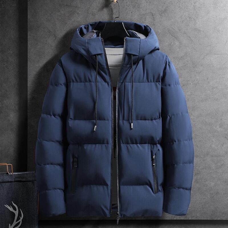 Men Winter Overcoat With Hood Windproof Zipper Closure Overcoat Autumn Winter Pocket Design Men Jacket Coat