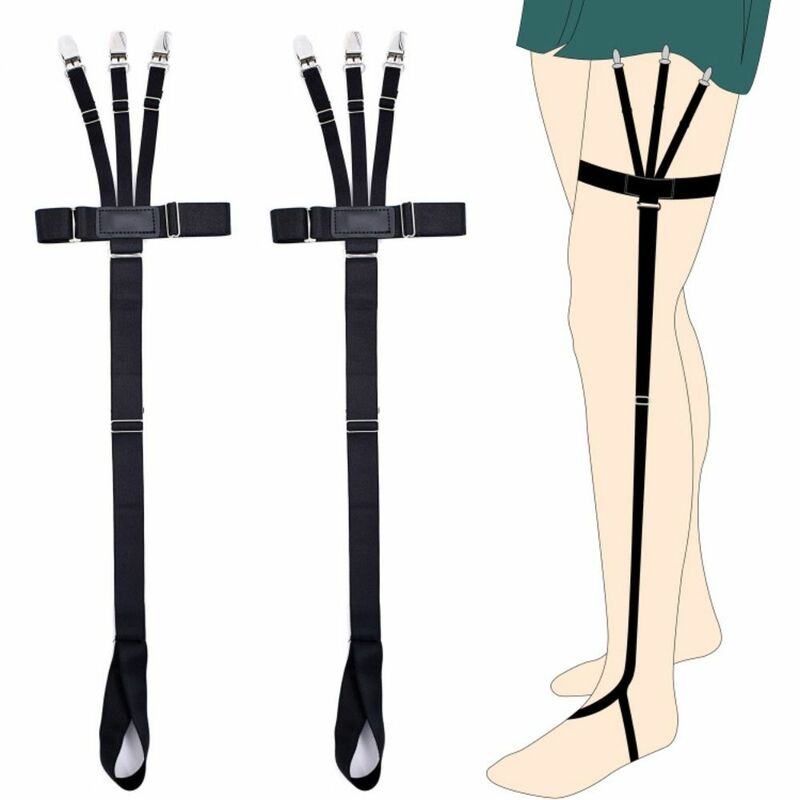 Cinto de liga antiderrapante ajustável para homens e mulheres, meia elástica para perna, suspensórios para camisa, suporte para meias 4 clipes, 1 par