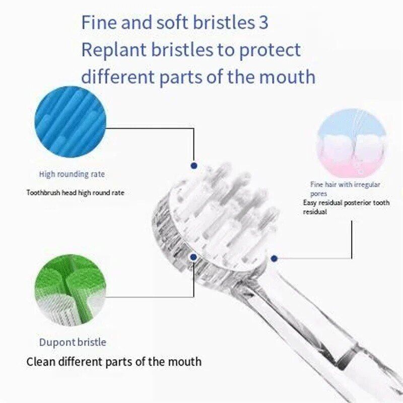 Kepala sikat gigi pengganti untuk anak-anak, kepala sikat listrik Babysmile S204 transparan tipe baru, 10 pak