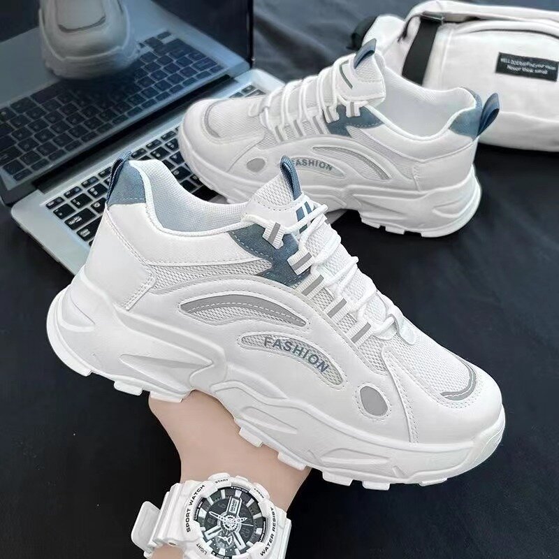 Masywne trampki 2024 letnie modne oddychające świecące buty do biegania wygodne buty dla taty dla mężczyzn sznurowane tenisówki na platformie