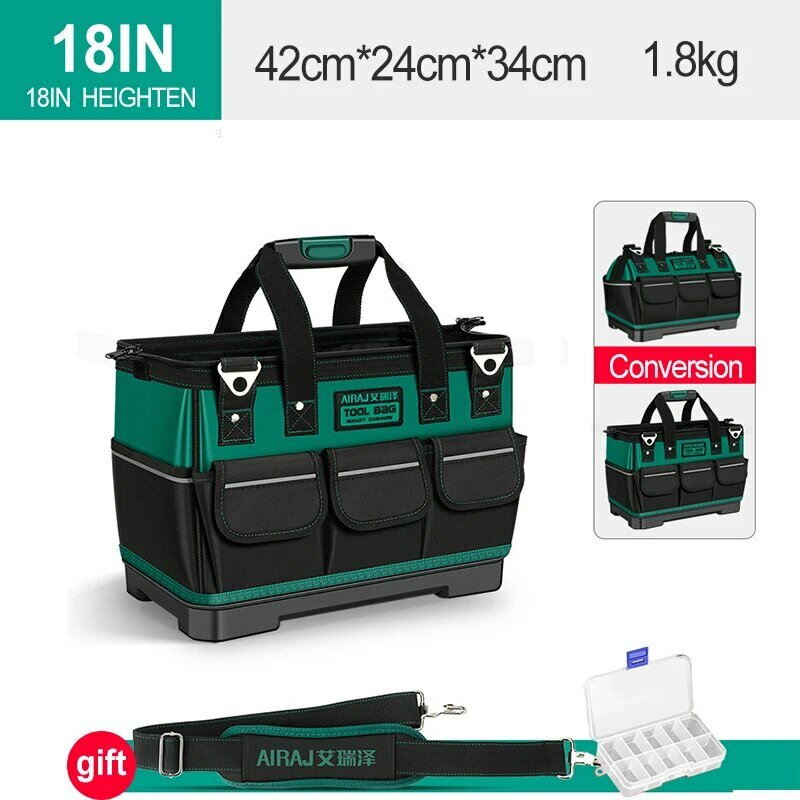 AIRAJ 두꺼운 도구 가방, 대용량 옥스포드 도구 가방, 방수 내마모성 PE 전기 수리 도구 보관, 18 인치
