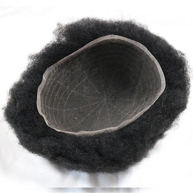 Afro Curly Full Lace Toupee para Homens, 100% Cabelo Humano, Sistema de Reposição Capilar, Unidade, Prótese Respirável, Nós Duplos, Preto Natural, 4mm