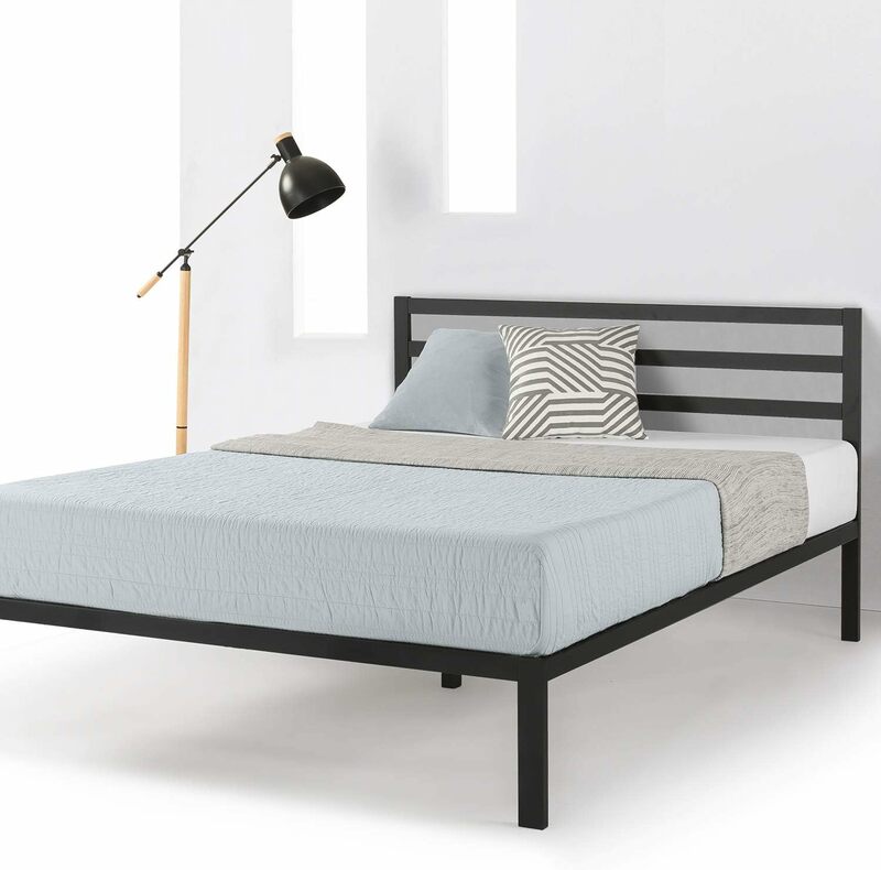14-calowy wytrzymały metalowy łóżko z pełnymi bokami z zagłówkiem/drewnianą listew/podparcie/podkład materaca (bez sprężyny skrzynkowego), pełny, czarny