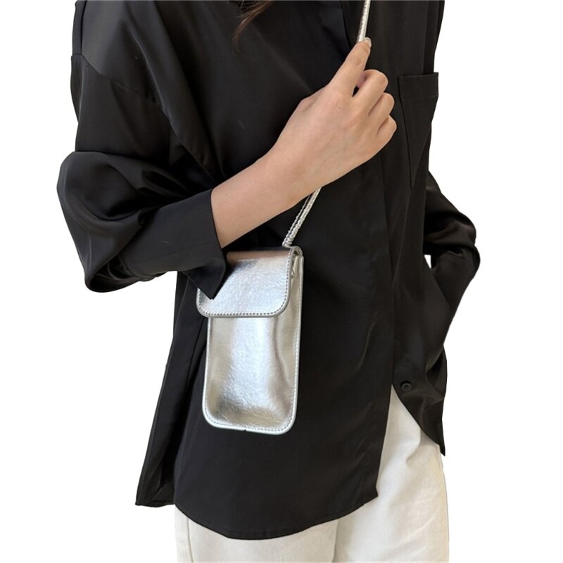 Mini bolsa ombro com alça longa, bolsa pequena para celular com fechamento por botão magnético, carteira couro para para e
