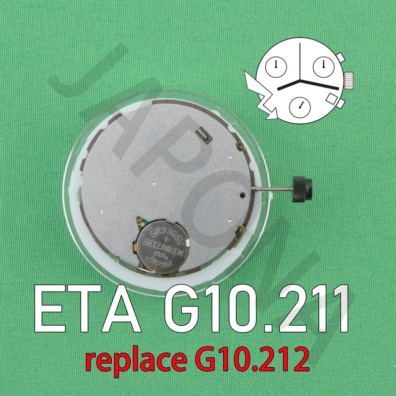Механизм ETA G10.211, 4 точки, 6 контактов, G10.212, Универсальный V8, кварцевый часовой механизм, Сменные аксессуары, сменный механизм G10.212