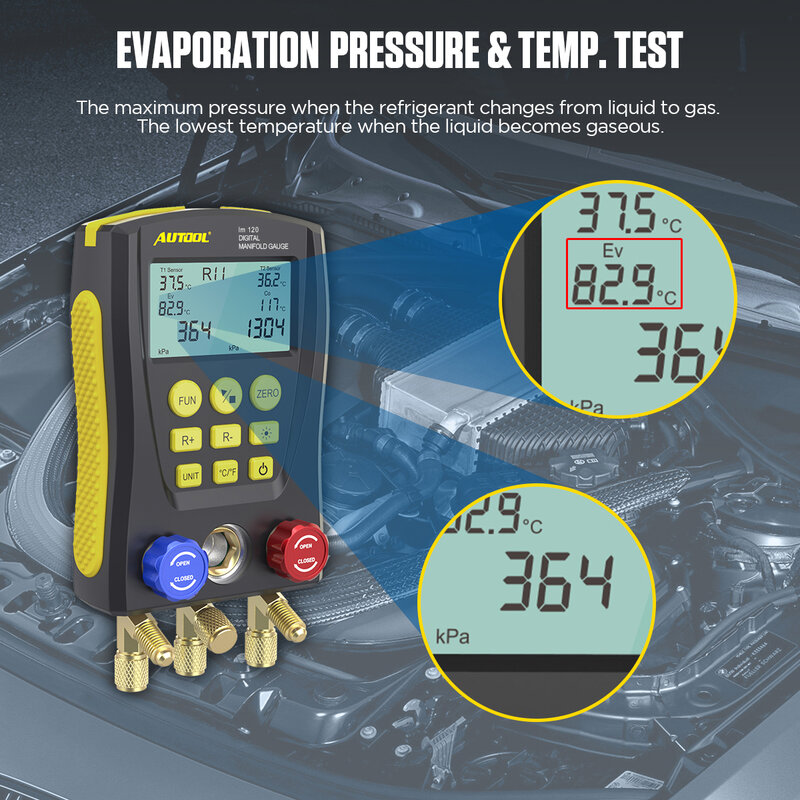 LM120 réfrigération collecteur numérique cvc vide pression température testeur de fuite Dignostic climatiseur réfrigérateur