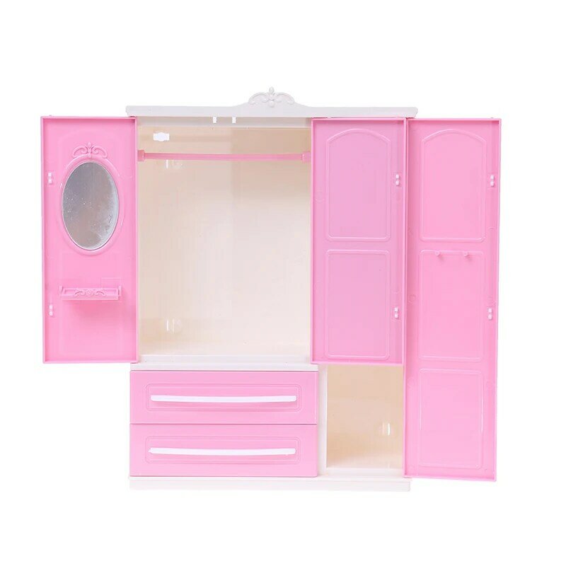 Guarda-roupa rosa do armário para meninas, armazenamento de roupas, mobília do quarto da princesa, acessórios da casa da boneca