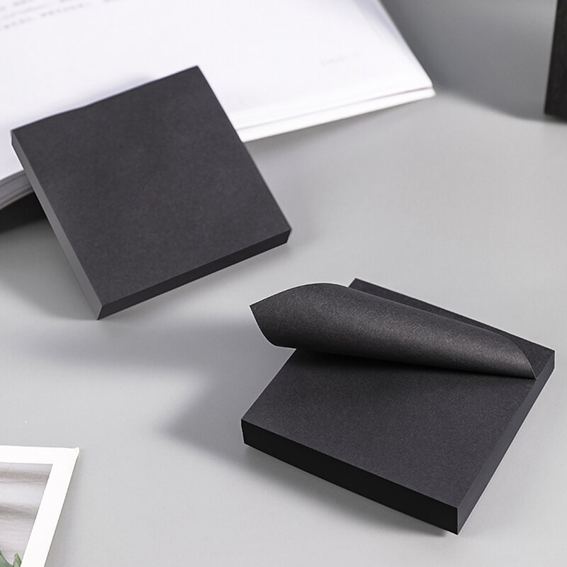 50 lembar kreatif hitam sederhana catatan tempel portabel Self-Stick catatan bantalan mudah Post catatan untuk kantor sekolah rumah 7.6*7.6cm