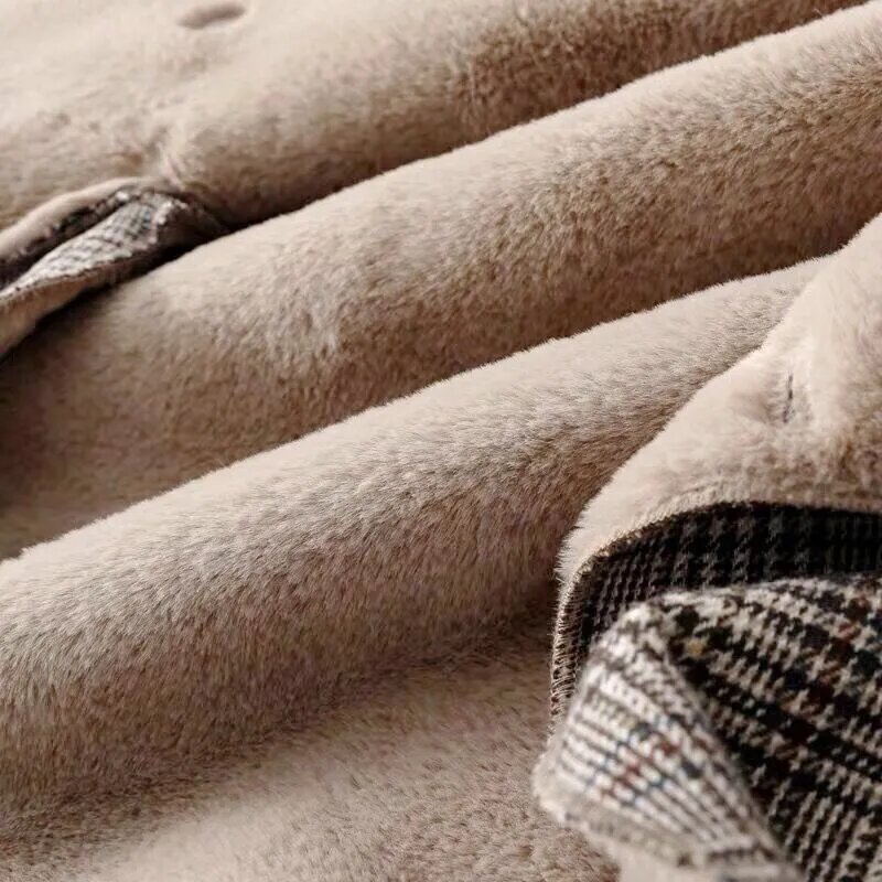 ラムウールのコート,偽のウサギの毛皮,秋冬,大きくてエレガント,ダブルブレストの毛皮のアウター,2022