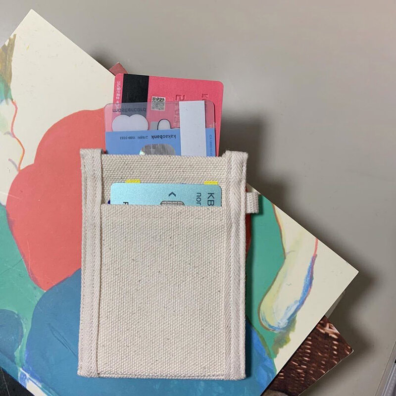 Small Card Holder Japanese Canvas Tulip Apple Graffiti Card Bag Dual Layer Anti-degaussing Card Storage Pouch Purses Handbag