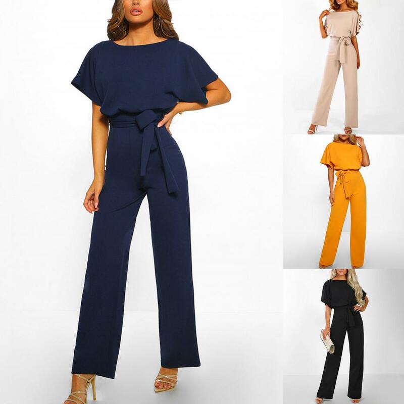 Business Women Romper  Solid Color 4 Colors Playsuit  Ladies Tight Waist Slim Jumpsuit