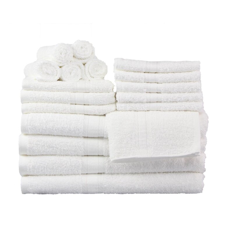 Ensemble de serviettes de bain basiques, collection de 18 pièces, couleur unie, blanc