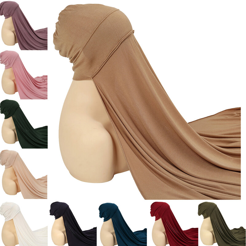 Muslim Women Instant Chiffon Hijab with Cap Bonnet Shawl Head Scarf Under Scarf Cover Headwrap Turbante Islamic Femme Headband