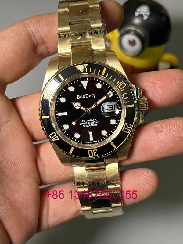 BaoDery 41MM Top marka luksusowe męska sport Sapphire zegarek świetlny 2813 automatyczne mechaniczne ze stali nierdzewnej złoty czarny