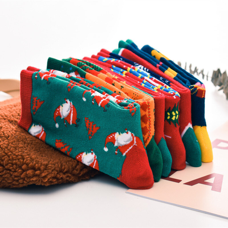 Носки рождественские для пожилых людей с изображением лося, новые милые хлопковые носки-трубы с изображением снеговика, красного цвета