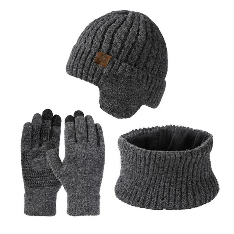 Conjunto de guantes y gorros de punto para hombre y mujer, accesorios Unisex de invierno, 3 piezas, forro polar