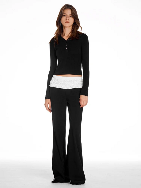 Absobe-Calça comprida plissada feminina, cintura alta, casual, versátil, calça reta, streetwear, contraste de cor, gostosa, Y2K