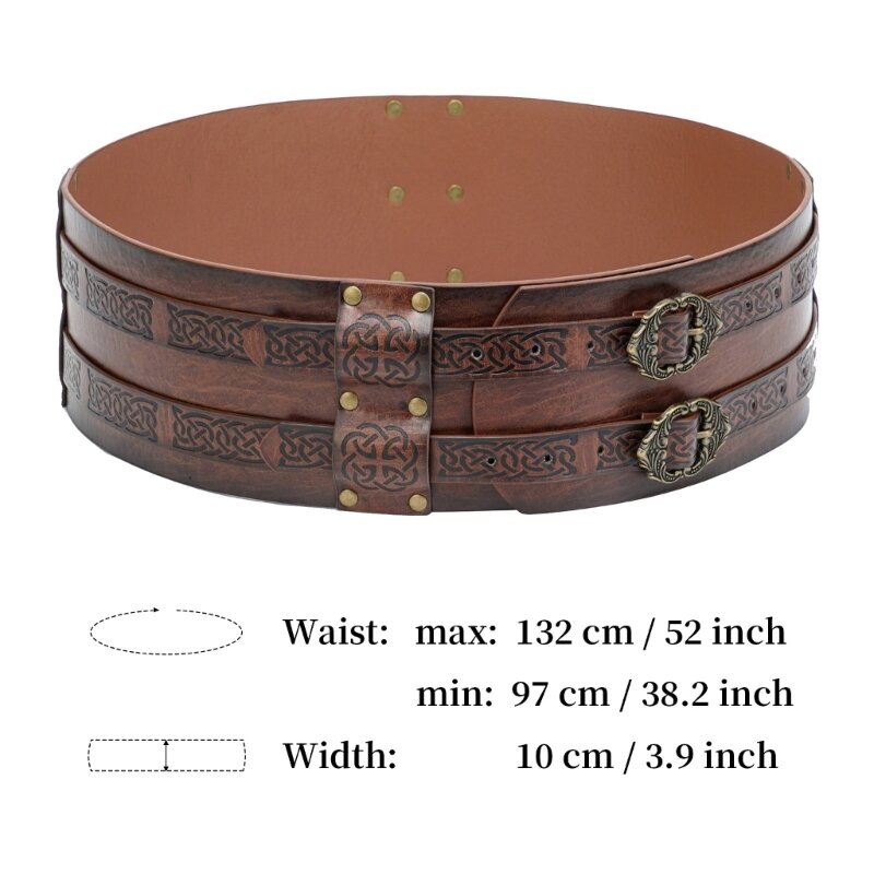 Embossed Viking Leather Wide Belt Faux Leather Armors Belt Knight Corsets Belt High Quality