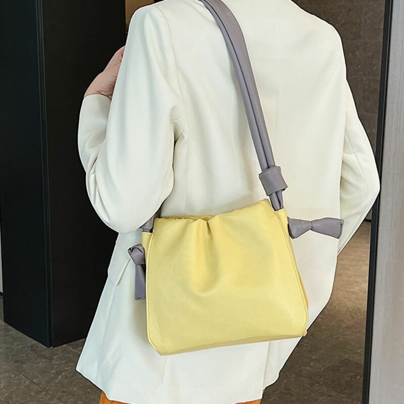 Women Crossbody Cloud Bag 2024 Casual PU Leather Contrast Collar Shoulder Bag Fashion Korean Style Bucket Bag