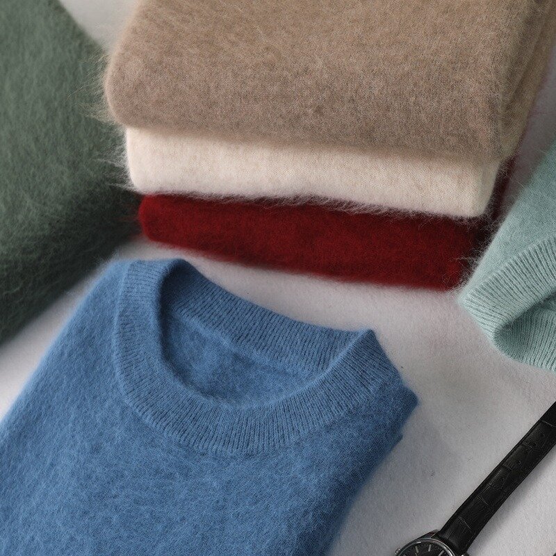 Suéter de cachemira de visón puro 100% para hombre, jerseys de cuello redondo, suéter de punto de visón de gran tamaño, Tops de manga larga, jerséis de gama alta, invierno, nuevo
