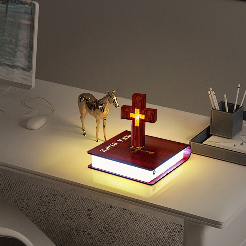 Magnetyczny lewitujący krzyż pływający krzyż chrześcijański dekoracje Maglev UFO ozdoby na biurko LED katolicki krzyż nocny światło