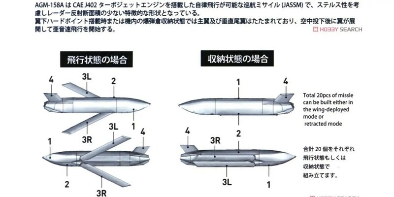 مجموعة صواريخ JASSM طراز بلاستيكي ، تحصيل ، UA72225 ، مقياس 1:72 ، U.S.A ،