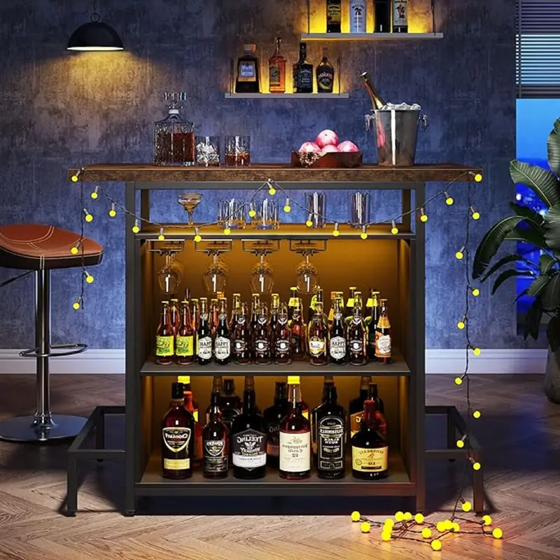 Шкафчик Tribesigns для домашнего бара с подставкой для ног, промышленный 3-уровневый ликерный барный стол со стандартным и винным ящиком
