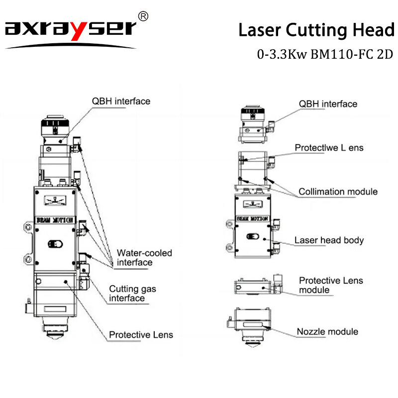 Raytools 레이저 커팅 헤드, 모터 드라이버 포함, QBH 금속 초점 렌즈, 자동 초점, 2D 커팅 부품, BM110, CL100, FL125, 3.3KW