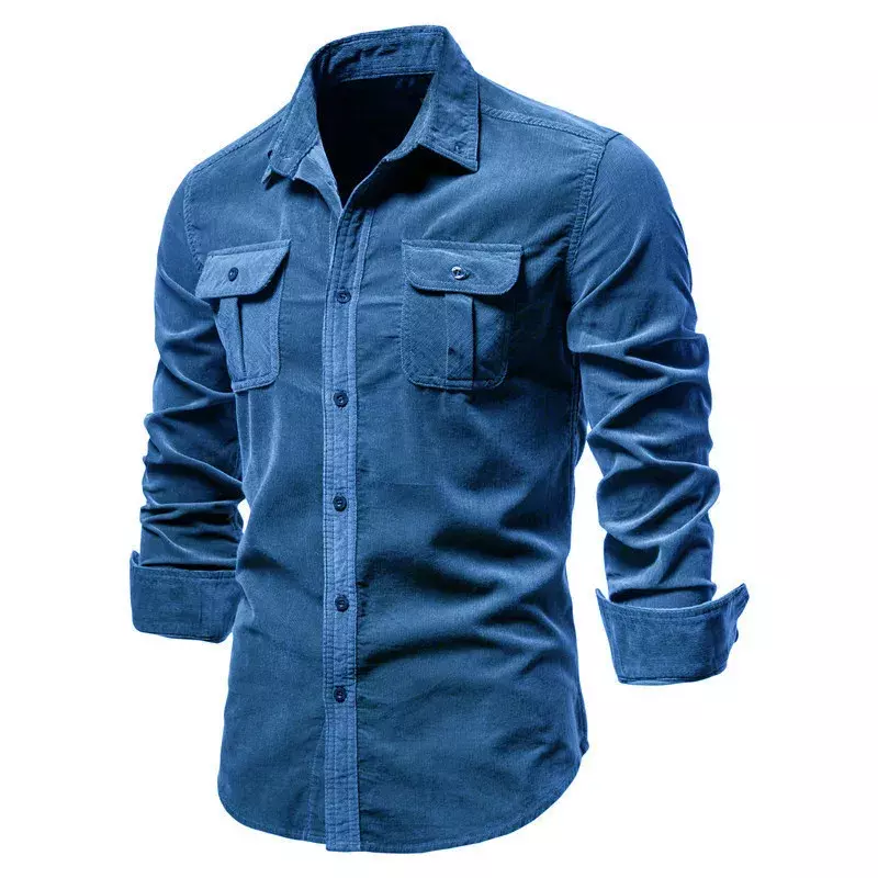 2023 nuova camicia da uomo monopetto 100% cotone Business Casual Fashion tinta unita velluto a coste camicie da uomo autunno Slim Shirt uomo