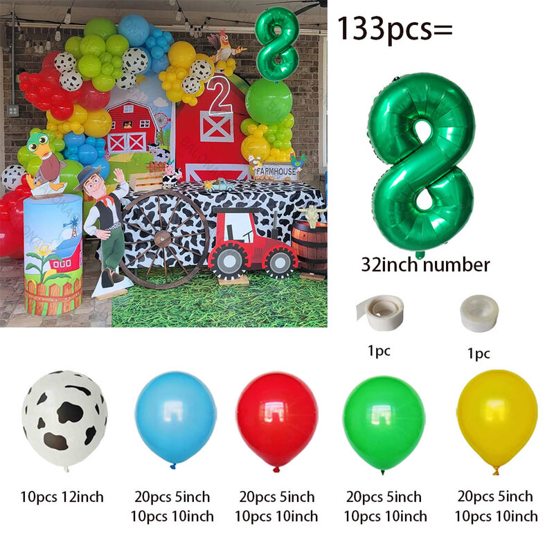 1 zestaw czerwono-żółto-zielone balony lateksowe z nadrukiem wzór krowa girlanda Arch Kit artykuły na przyjęcia zwierzęta gospodarskie dekoracje urodzinowe