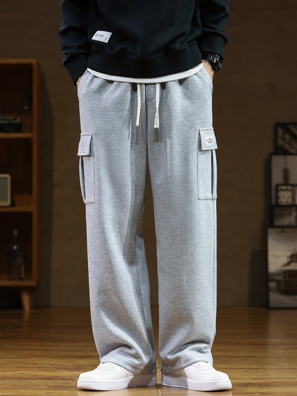 2023 Autumn New Sweatpants Men Multi-Pockets Drawstring Cotton Casual Track Pant Male Loose Straight Trousers Large Size 8XL