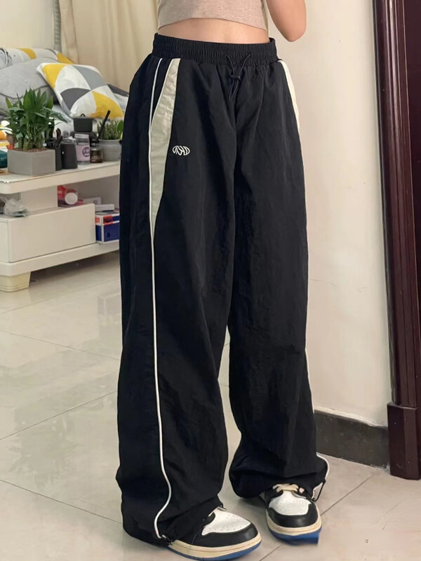 Y2K Celana Baggy Wanita Streetwear 90S Celana Kaki Lebar Musim Panas Patchwork Longgar Gaya Korea Celana Panjang Jogger Antik