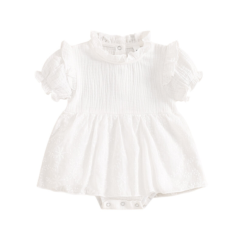 Летний комбинезон для маленьких девочек, повседневный кружевной комбинезон с цветочной вышивкой и коротким рукавом для новорожденных, милая одежда для малышей