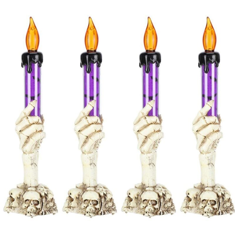 Lámparas fiesta calavera Halloween, candelabro LED con luz vela mano con calavera brillante