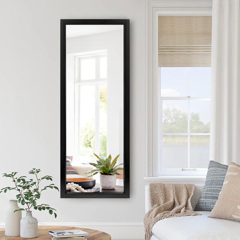 Espejo de longitud completa para dormitorio, espejo grande de 43 "x 16", tocador colgante de pie, negro (sin soporte)