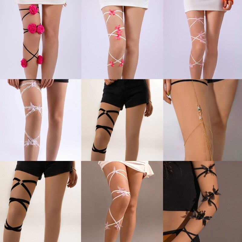 Ceinture chaîne jambe pour femmes, vêtements sexy, chaîne corps superposée, bal danse, chaîne jambe multicouche