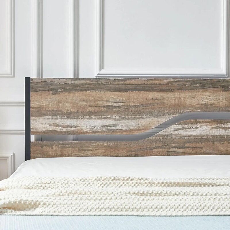 Full Size Platform Bed Frame with Wood Headboard, Strong Metal Slats Support Mattress Foundation, No Box Spring Needed