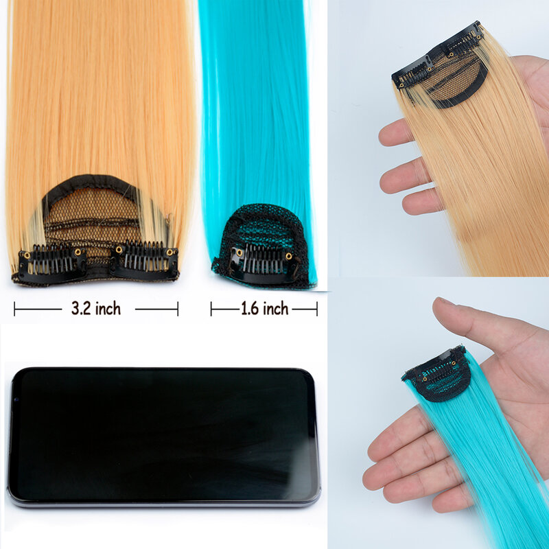 Wig sintetis berwarna klip dalam ekstensi rambut 5-7 Set 22 inci lurus warna pelangi rambut palsu potongan untuk wanita gadis