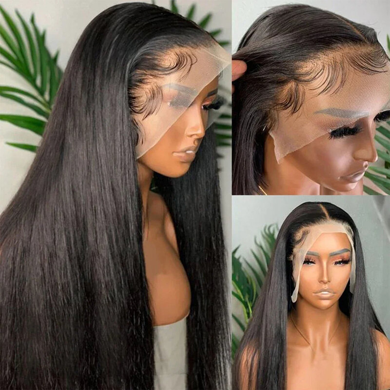 250 Density 32 34 Inches Bone Straight 13x6 HD Transparent Lace Frontal Wig Human Hair Brazilian 13x4 Lace Front Wig For Women