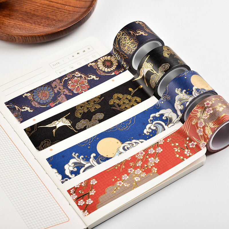 Plester Washi Vintage selotip dekoratif buku harian pita perekat alat tulis kertas bungkus perlengkapan jurnal buku tempel kertas timah emas