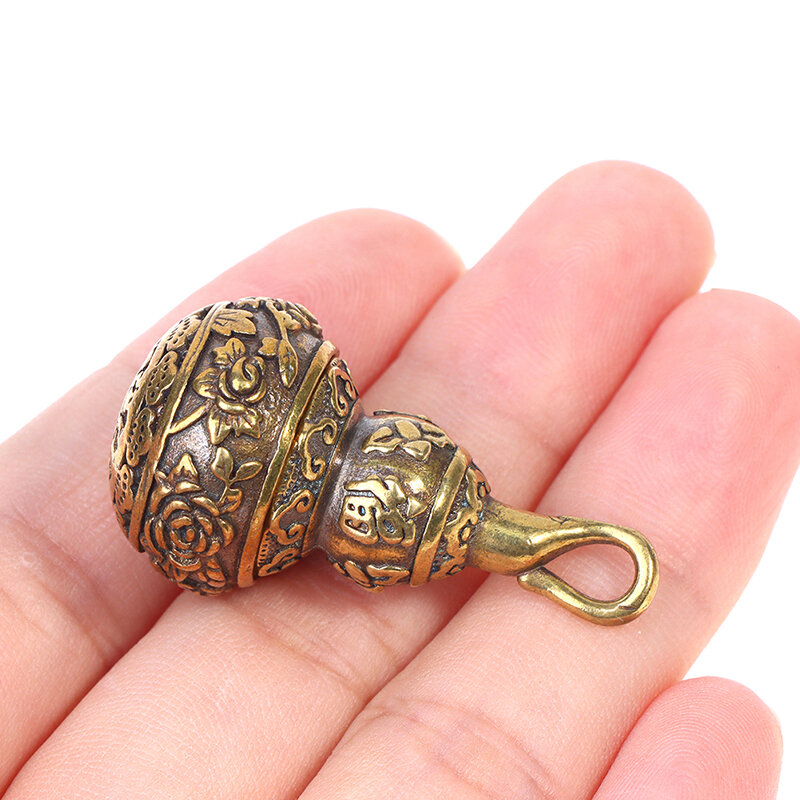 1PC Feng Shui Brass Chinese Letters Blessing Lotus Gourd Charms Key Chain Pendants Pill Box Home Storage Box Lucky Wealth Gift