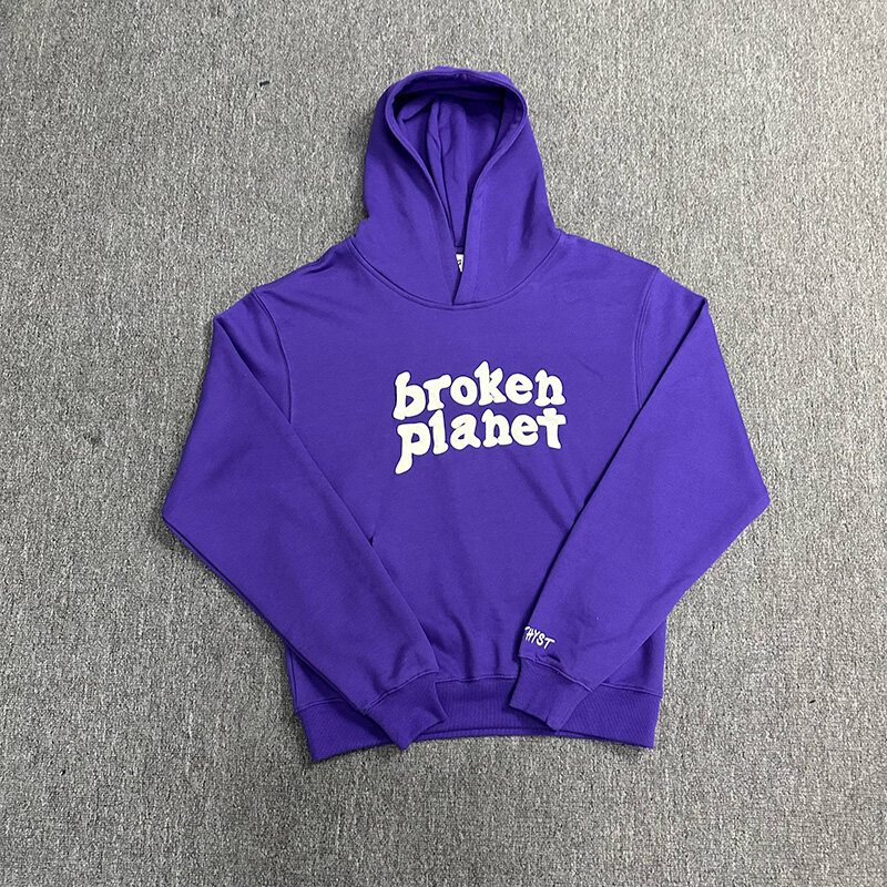 2024 Autumn Winter Classic Logo Foam Printing Broken Planet Hoodie Hooded Men Women Casual Fashion Purple Pullovers Inside Tag