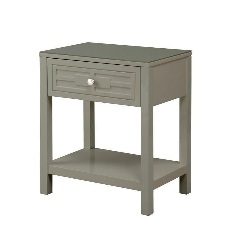 HOMLUX-Dylan Taupe Wooden End Side Table Nightstand with Glass Top and Drawer