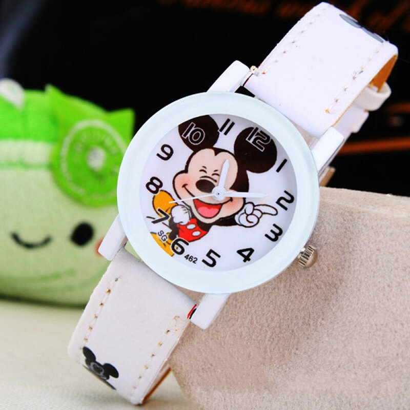 2023 Nieuwe Mode Cartoon Horloge Schattige Kids Mickey Mouse Horloges Kinderen Jongens Meisjes Pu Lederen Quartz Horloge Klok