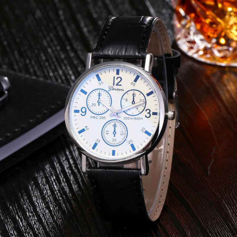 Męski zegarek modne niebieskie skórzany ze szkła pasek zegarka codzienny zegarek biznesowy na co dzień