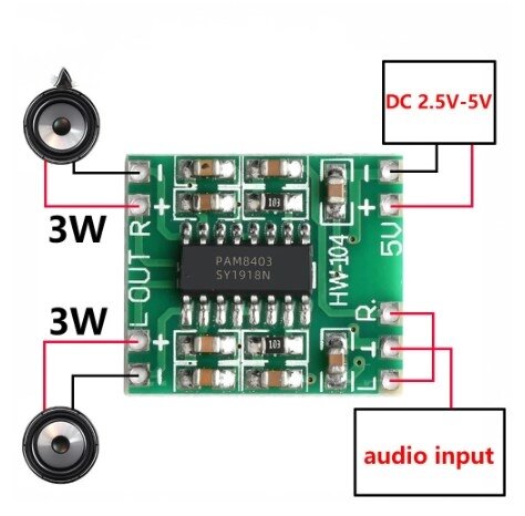 2.5V 5V 미니 PAM8403 파워 앰프 보드 2 채널 3W 클래스 D 오디오 스피커 사운드 앰프 보드 Arduino
