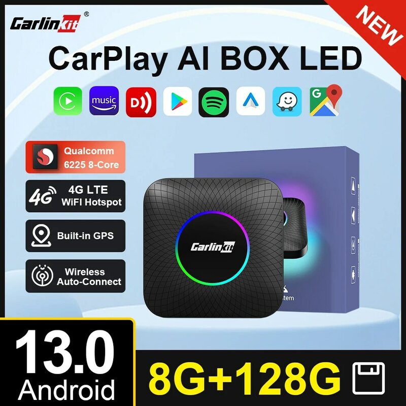 8G + 128G Carlinkit CarPlay Ai ボックス LED Android 13 ワイヤレス Android Auto CarPlay ビデオ TV ボックス クアルコム SM6225 8 コアストリーミングボックス VW フォード Kia トヨタ ホンダ ベンツ MG BYD マツダ用