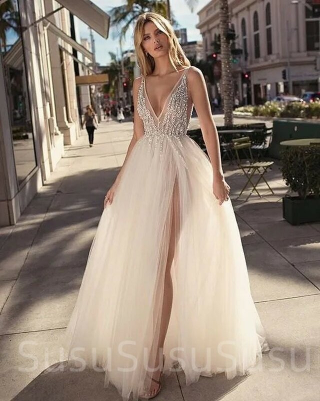 Simple A-line Wedding Dresses 2023 Chiffon Appliques Bride Party Gowns Lace Custom Bridal Robe De vestido de noiva
